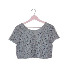 Zara‎ crop top guipure lace pink gray short sleeve top Medium